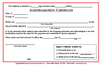 Arkansas Acknowledgment Notarial Certificate Pad