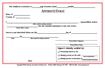 Arkansas Affidavit/Jurat Notarial Certificate Pad