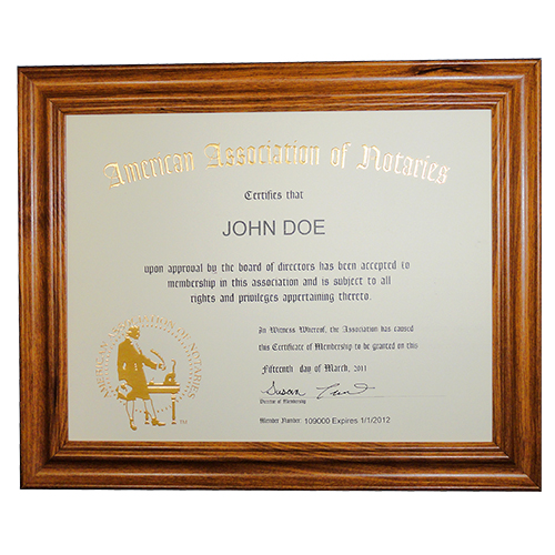 AAN Membership Certificate Frame - Arkansas