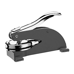 This Arkansas notary seal desk embosser is made of heavy duty metal and designed with an extra extra-long handle to provide you with the leverage you need to produce sharp raised Arkansas notary seal impressions with minimal effort even on heavy paper stock. Or, if you'll be making a lot of notary seals impressions, you'll appreciate this embosser's ease of use. Additional features include skid-proof feet designed to protect furniture finishes, a sliding lock mechanism for easy storage. Creates notary seal impressions of 1-5/8 inches.